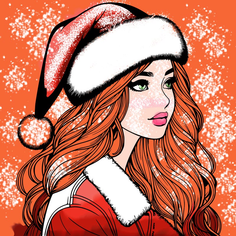 realistic girl in santa hat