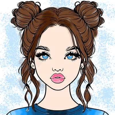 realistic girl with two buns in hair and lips