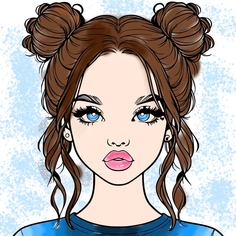realistic girl with two buns in hair and lips