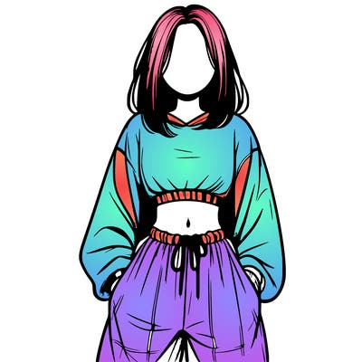 realistic girl faceless with baggy pants and a crop top