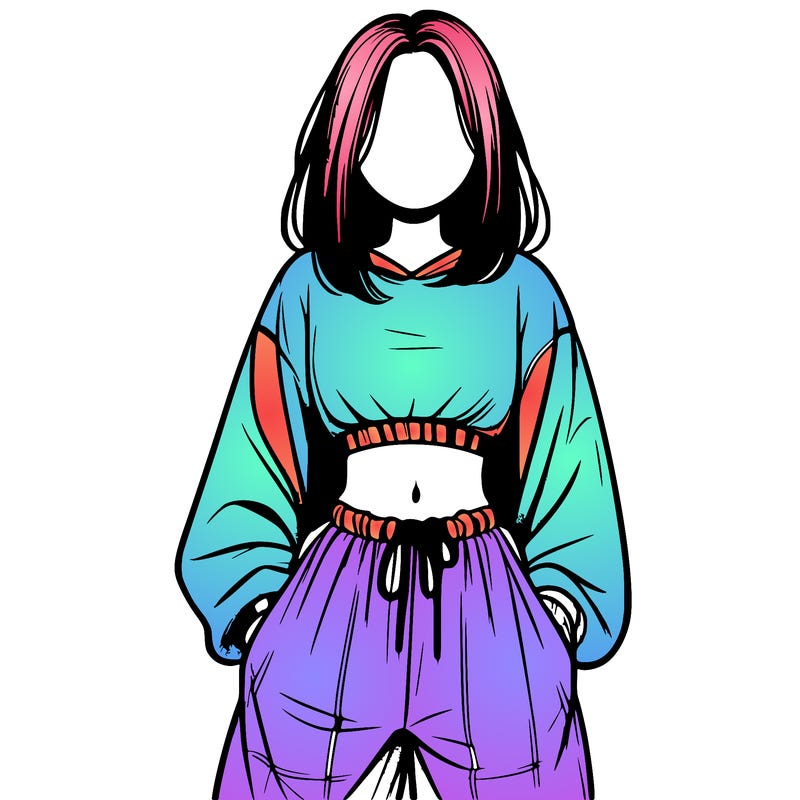 realistic girl faceless with baggy pants and a crop top