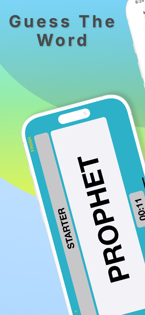 Bible Charades - Heads Up Game - Bible Charades heads up gameplay showing the word Prophet on a phone screen