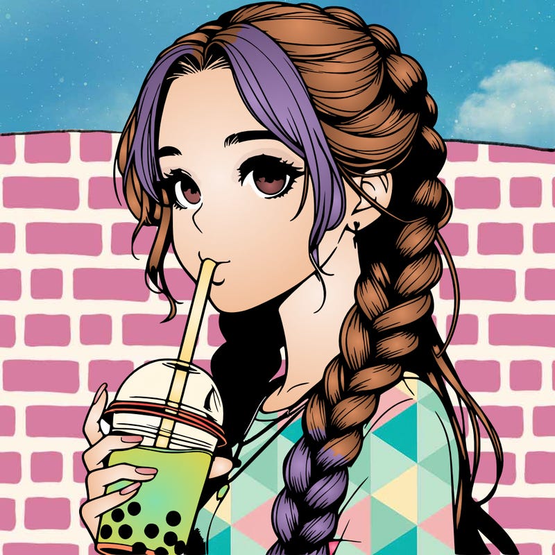 realistic girl with braided hair drinking boba