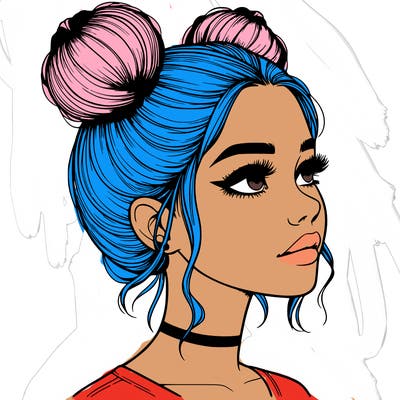 realistic girl with buns on the top of her head