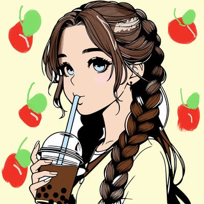 realistic girl with braided hair drinking boba