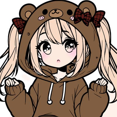 cute anime girl with ponytails and a cute bear hoodie