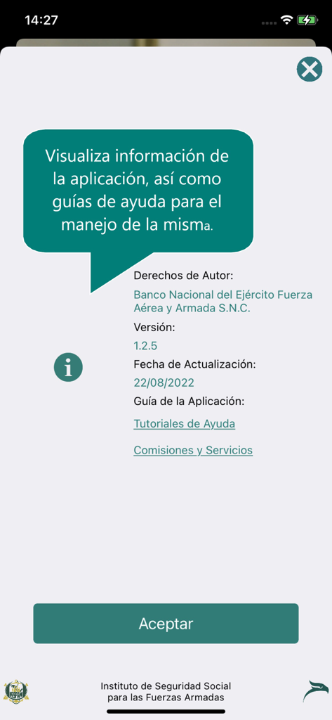 Revista Supervivencia Militar - Schermata di informazioni e aiuto dell'app Revista Supervivencia Militar che mostra i dettagli della versione e i link ai tutorial.