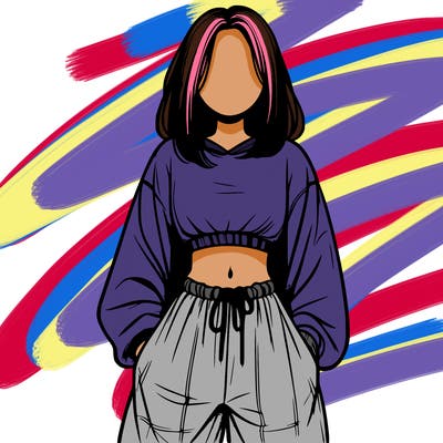realistic girl faceless with baggy pants and a crop top
