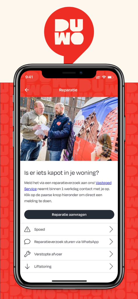 DUWO APP - DUWO app screen for submitting housing repair and maintenance requests