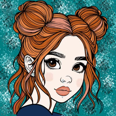 realistic girl with hair buns on her head