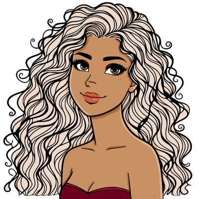 woman with curly  long hair realistic