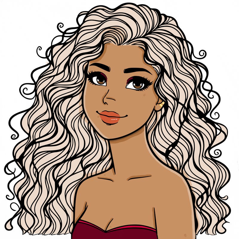 woman with curly  long hair realistic