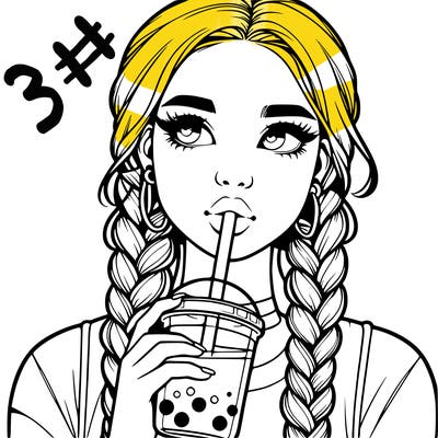 realistic girl with braided hair drinking boba