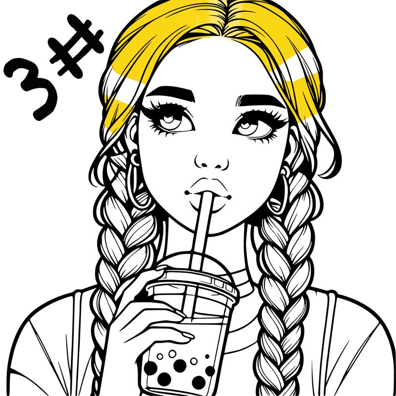 realistic girl with braided hair drinking boba