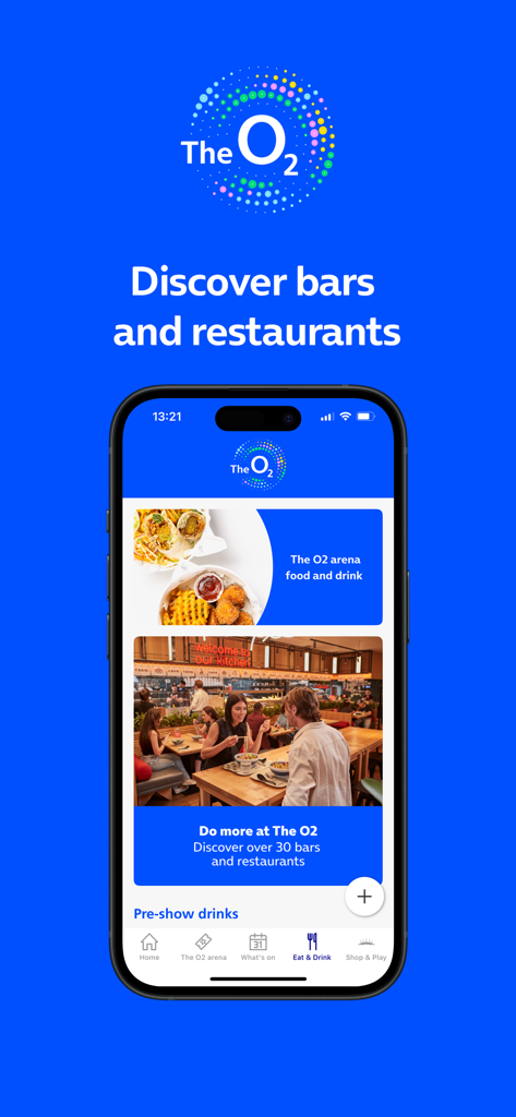 Die O2 Venue App zeigt Essens- und Baroptionen in der Arena