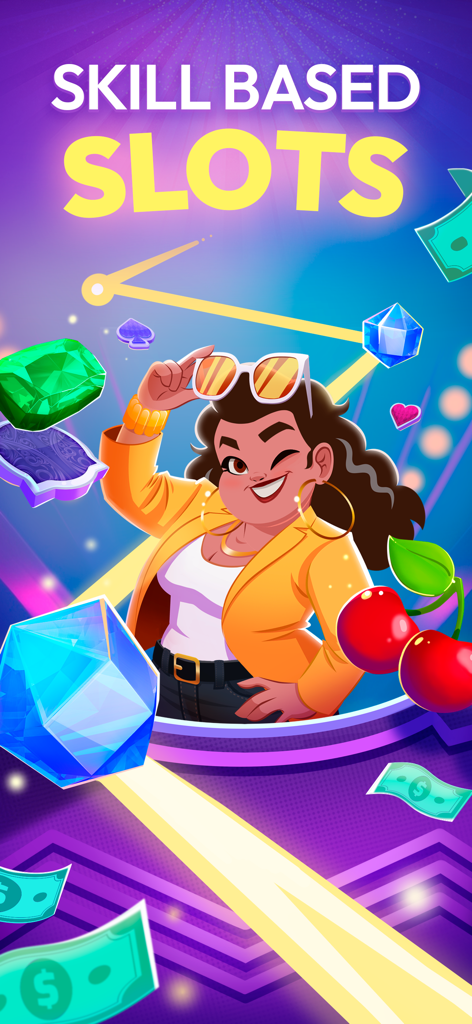 Blackout Slots: Skill Reels - Una pantalla promocional para Blackout Slots Skill Reels con un personaje femenino elegante y el texto Skill Based Slots