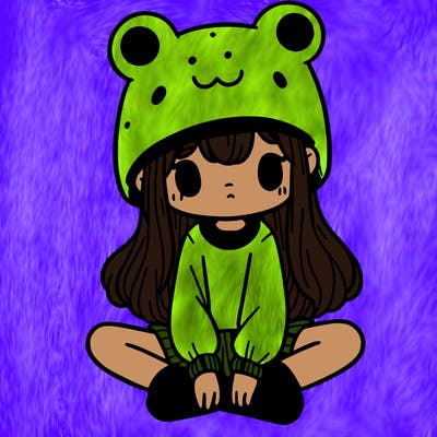 a girl wearing a frog hat and some frog socks