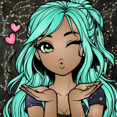 realistic girl winking and blowing a kiss while making heart hands