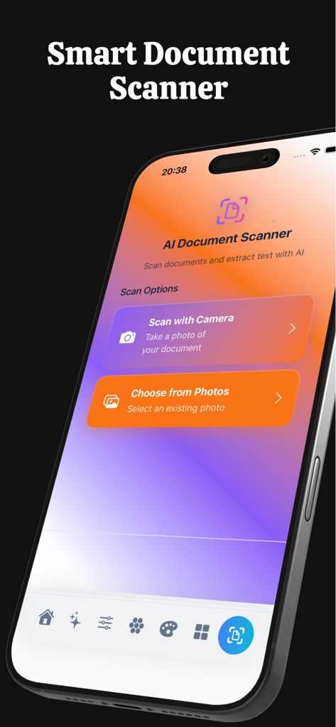 LMArena AI Creative - Smart AI document scanner and OCR text extraction interface on iPhone