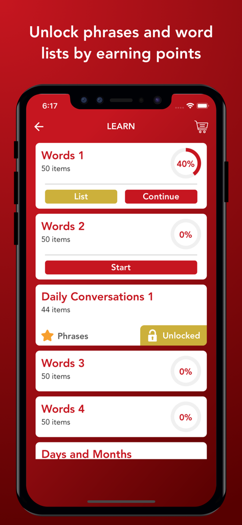 Tobo: Learn Turkish Vocabulary - The learn screen of the Tobo app displaying Turkish vocabulary levels word lists and user progress percentages