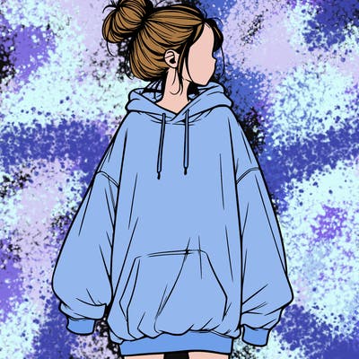 realistic girl with a oversized sweatshirt on and a bun
