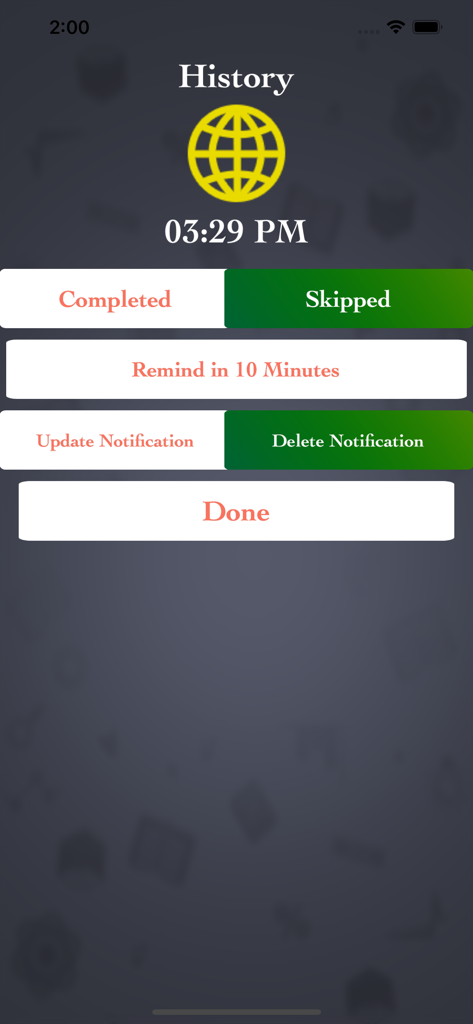 4000+ World General Knowledge - Pantalla de gestión de historial y notificaciones en la aplicación World General Knowledge