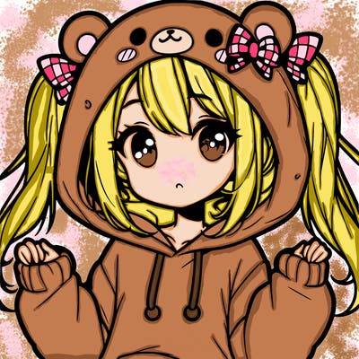 cute anime girl with ponytails and a cute bear hoodie