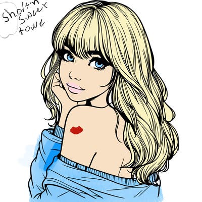 realistic girl with bangs looking over her shoulder