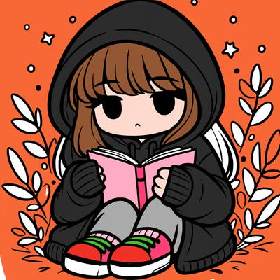 girl in oversized hoodie reading a book