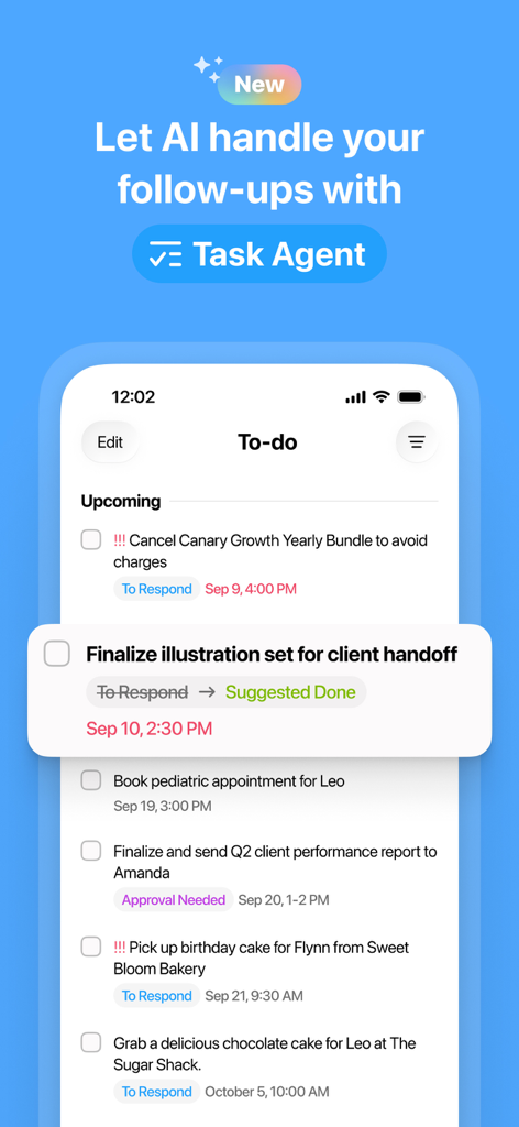 FiloMail - AI Gmail Client - FiloMail app interface showing the Task Agent feature converting emails into an actionable to-do list