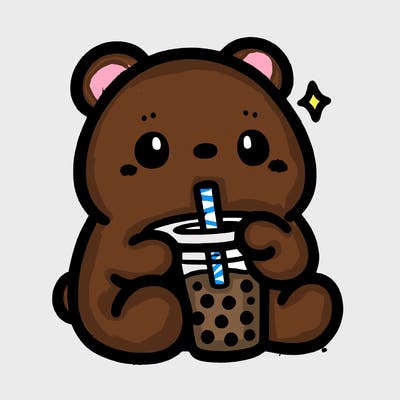 a cute bear drinking boba