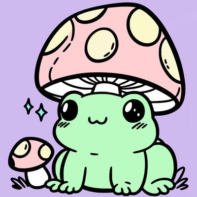 a cute frog with a mushroom hat