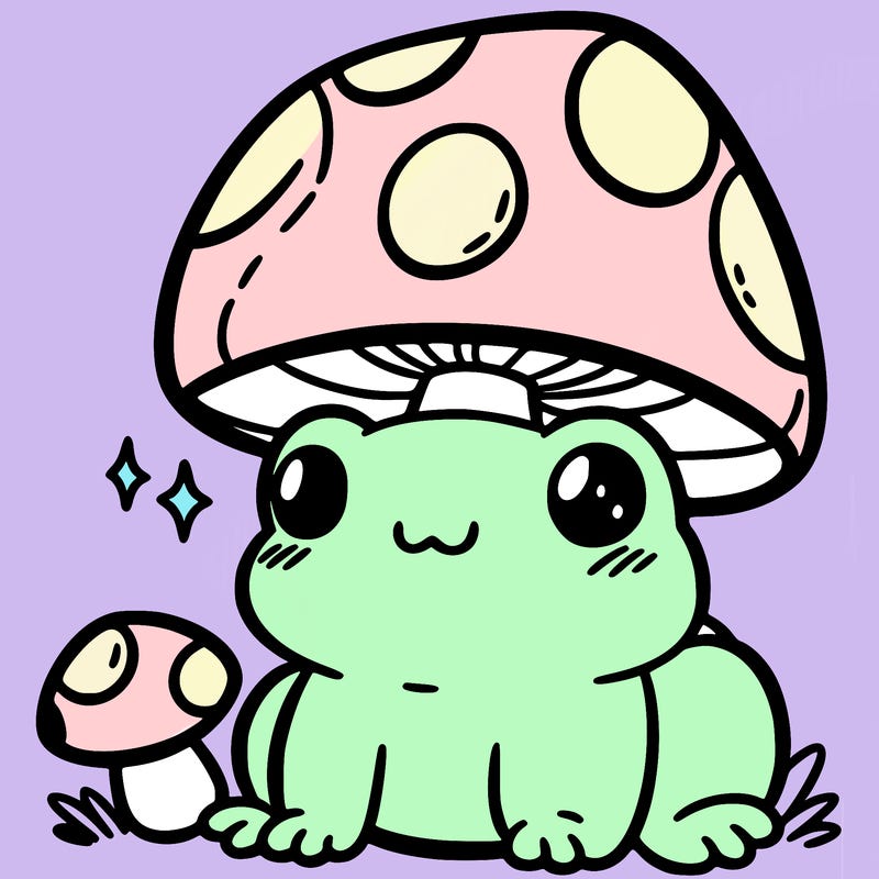 a cute frog with a mushroom hat