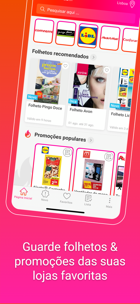Folhetos Promocionais Portugal - Capture d'écran de l'application mobile Folhetos Promocionais Portugal affichant des prospectus de vente au détail et des promotions de magasins