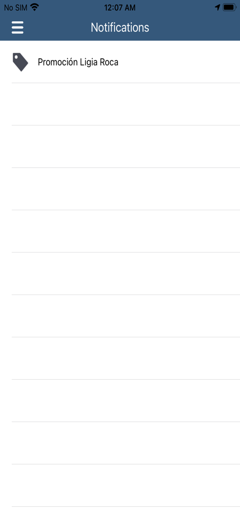 Las Hojas Resort - Pantalla de notificaciones en la aplicación móvil Las Hojas Resort mostrando una lista de actualizaciones promocionales.