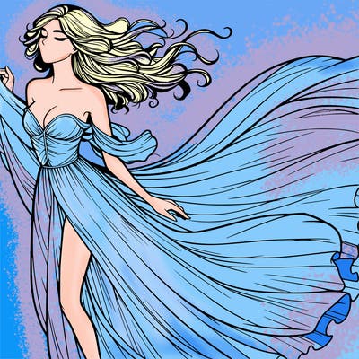 realistic woman in dress flowing the the wind