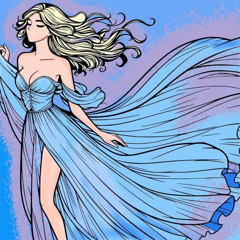 realistic woman in dress flowing the the wind