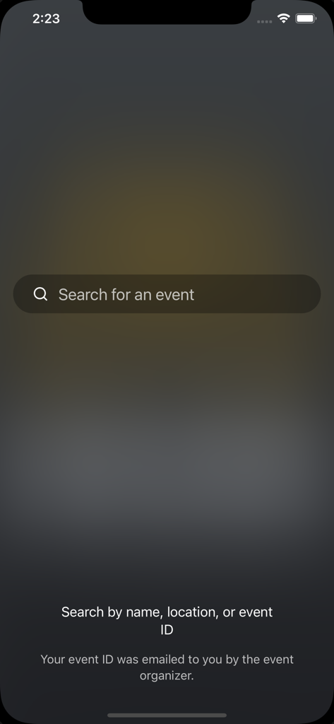 McDonald's Events Hub - Pantalla de búsqueda para encontrar eventos profesionales dentro de la aplicación McDonalds Events Hub