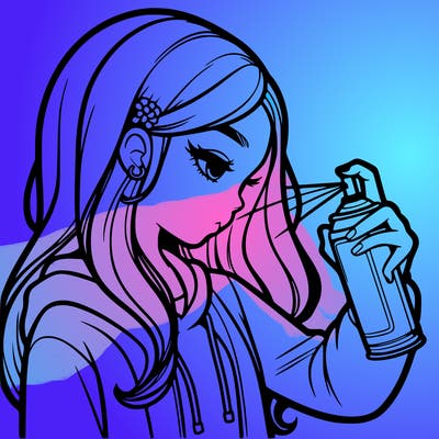 a realistic girl spray painting