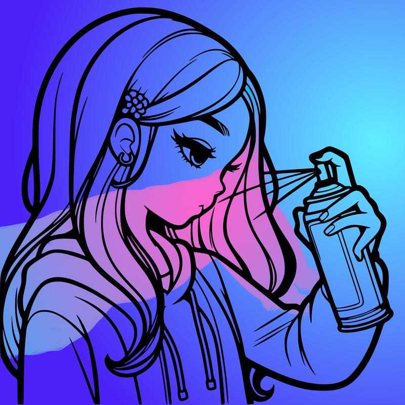 a realistic girl spray painting