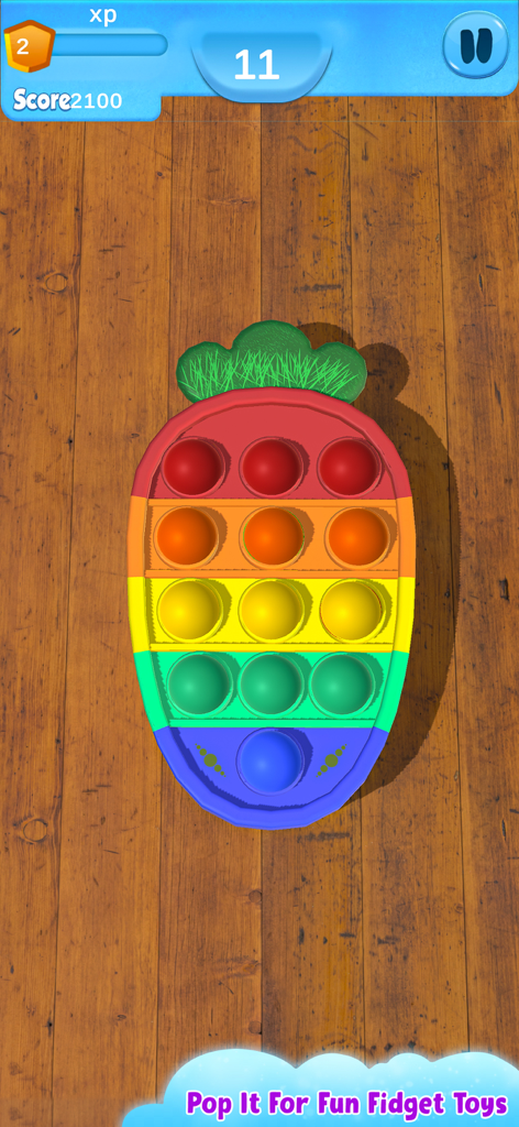 Fidget Toys 3D - Pop It Game - A 3D rainbow colored pineapple pop it fidget toy for stress relief on a wooden background