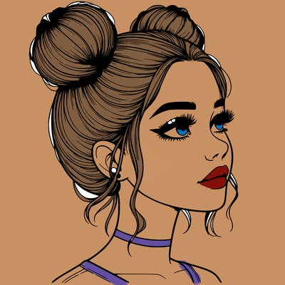 realistic girl with buns on the top of her head