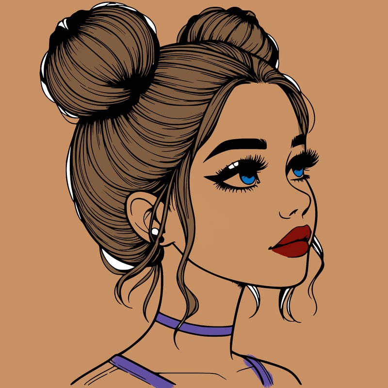 realistic girl with buns on the top of her head