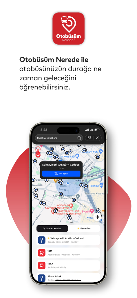 Interface cartographique de l'application Istanbul Senin montrant le suivi des bus en temps réel et les arrêts de transport public.