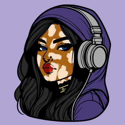 realistic cool girl with piercing and head phones