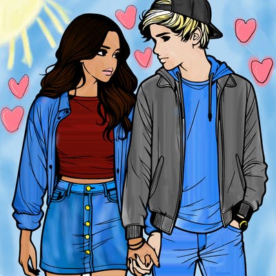 realistic teen couple holing hands