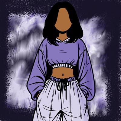 realistic girl faceless with baggy pants and a crop top