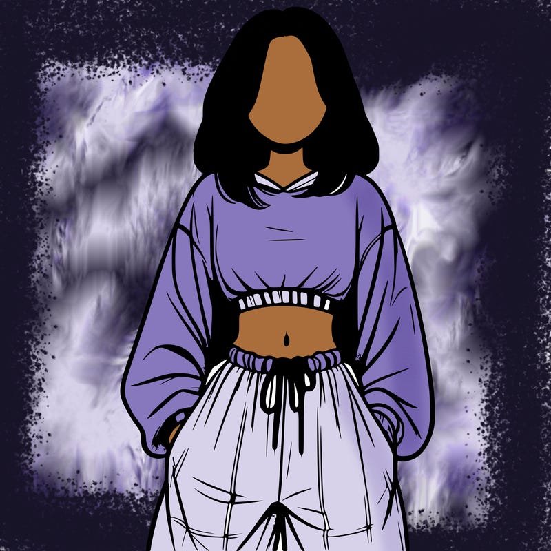 realistic girl faceless with baggy pants and a crop top