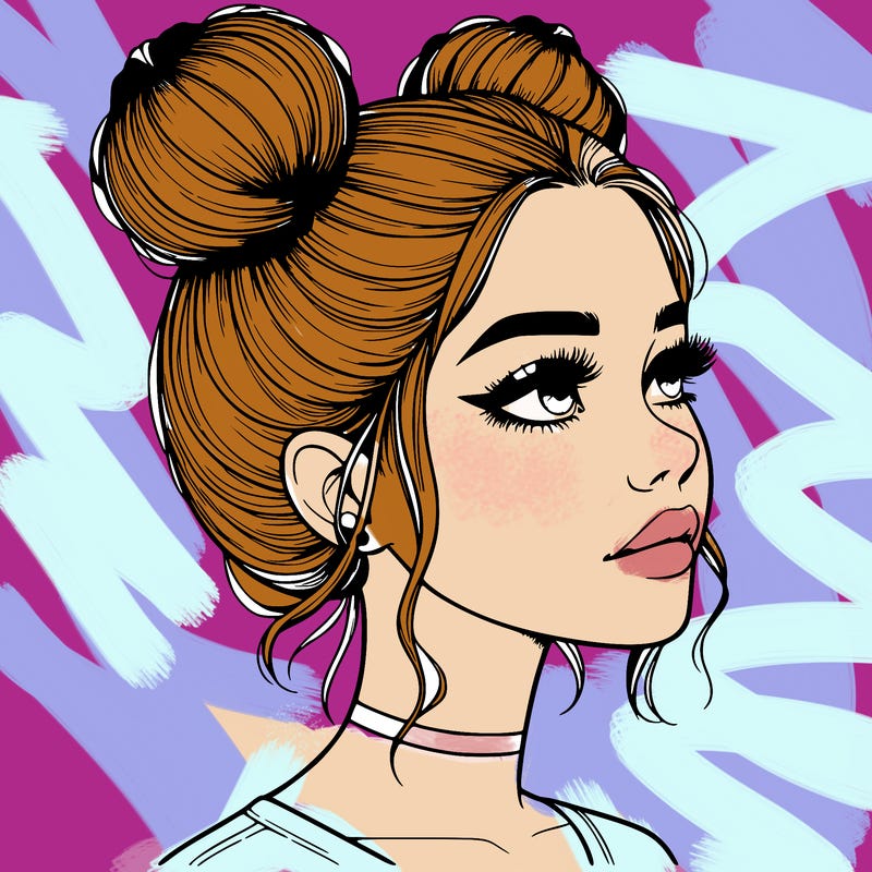 realistic girl with buns on the top of her head