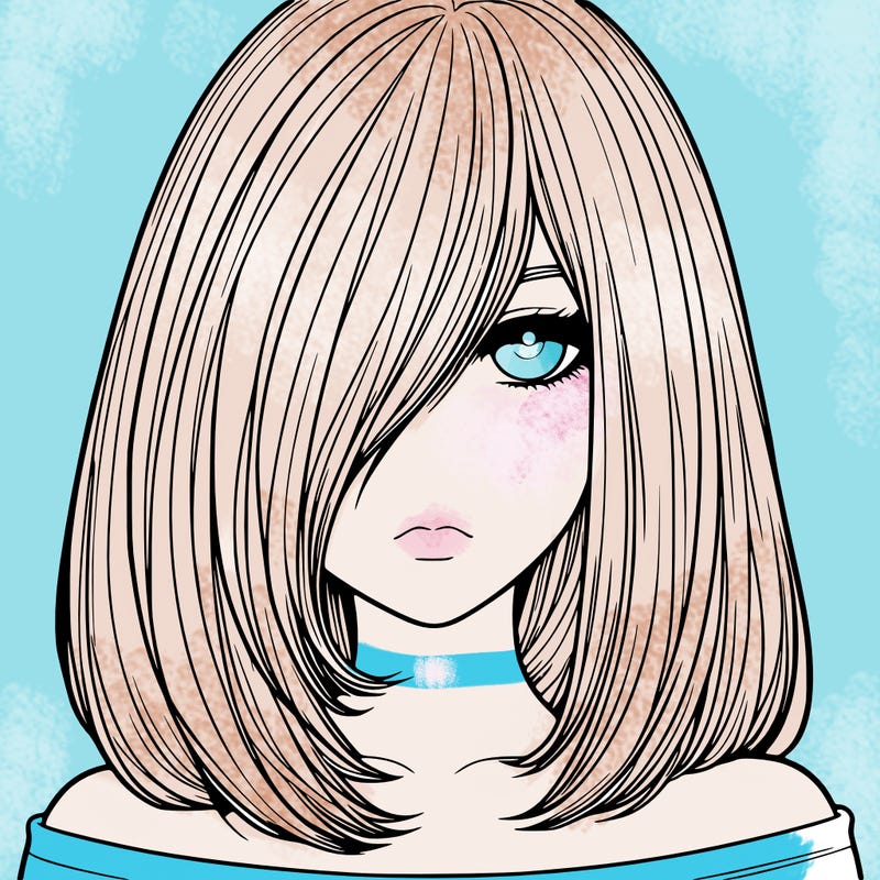 hyper realistic girl with shoulder length hair over one eye